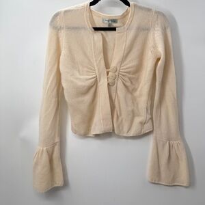 Beth Bowley cream white 100% cashmere sweater cardigan S bell sleeves open front
